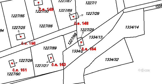 Vejprnice 164 na parcele st. 1227/28 v KÚ Vejprnice, Katastrální mapa