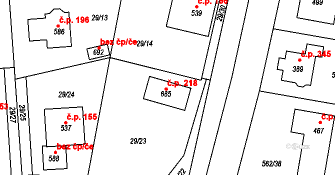 Sibřina 218 na parcele st. 685 v KÚ Sibřina, Katastrální mapa