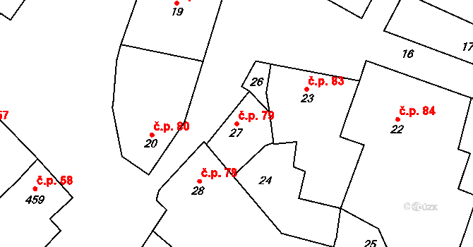 Rájec 79, Rájec-Jestřebí na parcele st. 27 v KÚ Rájec nad Svitavou, Katastrální mapa