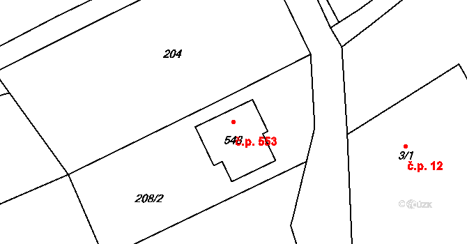 Lubina 553, Kopřivnice na parcele st. 548 v KÚ Drnholec nad Lubinou, Katastrální mapa