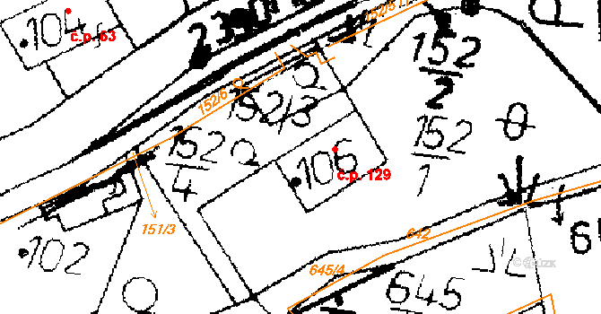Merboltice 129 na parcele st. 106 v KÚ Merboltice, Katastrální mapa