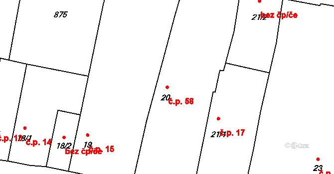 Nehasice 58, Bitozeves na parcele st. 20 v KÚ Nehasice, Katastrální mapa