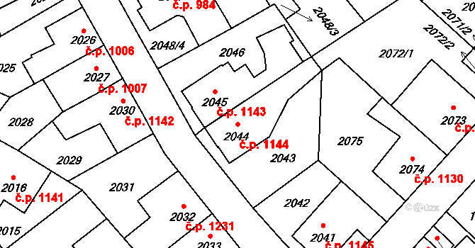 Louny 1144 na parcele st. 2044 v KÚ Louny, Katastrální mapa