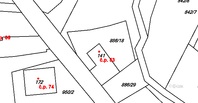 Dolní Březinka 53, Světlá nad Sázavou na parcele st. 141 v KÚ Dolní Březinka, Katastrální mapa