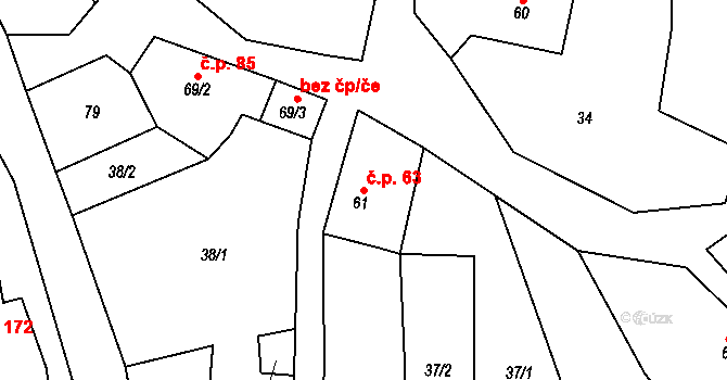 Lipnice nad Sázavou 63 na parcele st. 61 v KÚ Lipnice nad Sázavou, Katastrální mapa