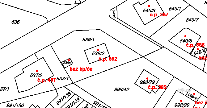 Velká Chuchle 592, Praha na parcele st. 539/2 v KÚ Velká Chuchle, Katastrální mapa