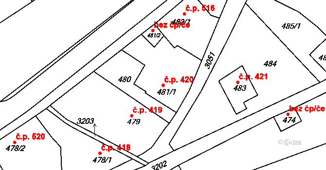 Rychnov nad Kněžnou 420 na parcele st. 481/1 v KÚ Rychnov nad Kněžnou, Katastrální mapa