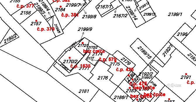 Pohořelice 579 na parcele st. 2174 v KÚ Pohořelice nad Jihlavou, Katastrální mapa