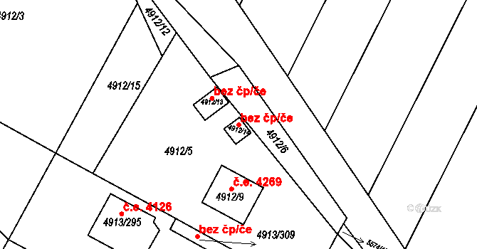 Znojmo 103892681 na parcele st. 4912/14 v KÚ Znojmo-město, Katastrální mapa