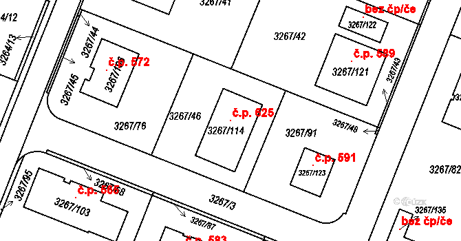 Jakubské Předměstí 625, Jaroměř na parcele st. 3267/114 v KÚ Jaroměř, Katastrální mapa