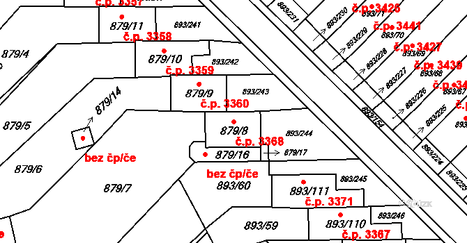 Znojmo 3368 na parcele st. 879/8 v KÚ Znojmo-město, Katastrální mapa