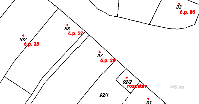 Tučín 26 na parcele st. 97 v KÚ Tučín, Katastrální mapa