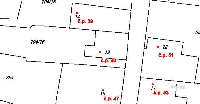 Polipsy 40, Čestín na parcele st. 13 v KÚ Polipsy, Katastrální mapa