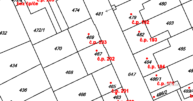 Sedlec 202, Kutná Hora na parcele st. 467 v KÚ Sedlec u Kutné Hory, Katastrální mapa