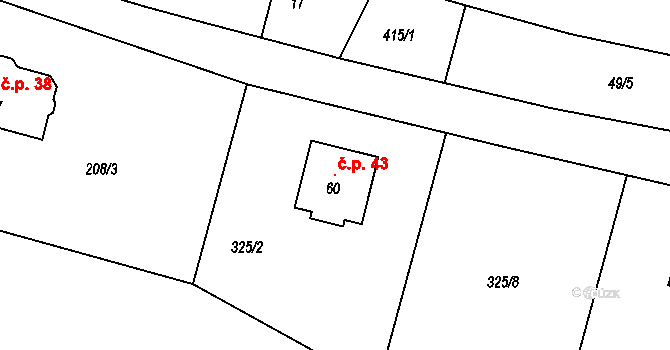 Popovice 43, Třesovice na parcele st. 60 v KÚ Popovice u Nechanic, Katastrální mapa