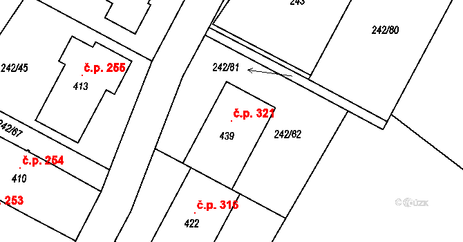 Rudíkov 321 na parcele st. 439 v KÚ Rudíkov, Katastrální mapa