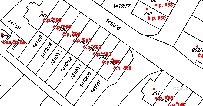 Brtnice 590 na parcele st. 792 v KÚ Brtnice, Katastrální mapa