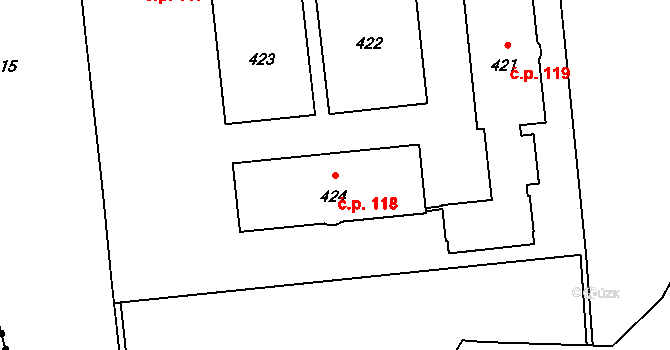Dolní Líštná 118, Třinec na parcele st. 424 v KÚ Dolní Líštná, Katastrální mapa