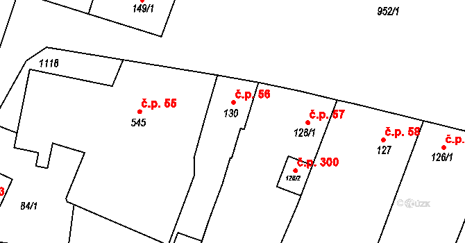Rožďalovice 56 na parcele st. 130 v KÚ Rožďalovice, Katastrální mapa