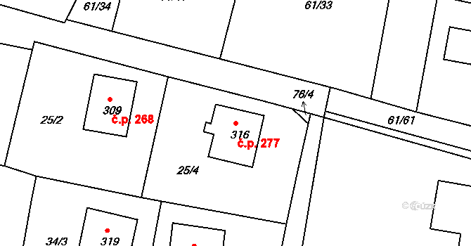 Braškov 277 na parcele st. 316 v KÚ Braškov, Katastrální mapa