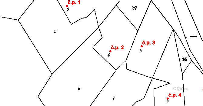 Lhotky 2 na parcele st. 4 v KÚ Lhotky u Mladé Boleslavi, Katastrální mapa