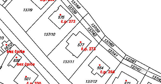 Horní Lomany 273, Františkovy Lázně na parcele st. 577 v KÚ Horní Lomany, Katastrální mapa