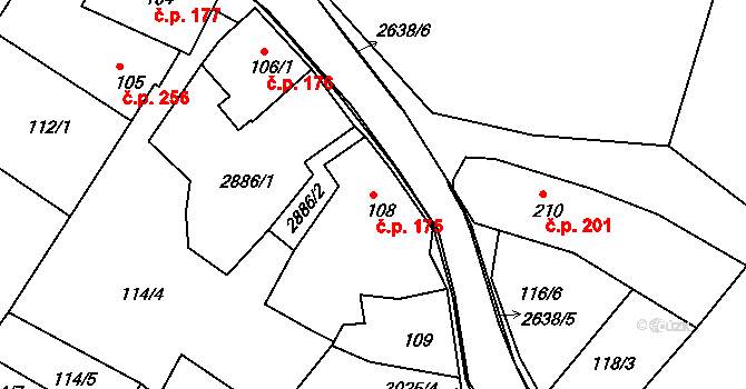 Luby 175 na parcele st. 108 v KÚ Luby I, Katastrální mapa