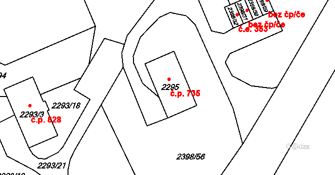 Nový Bor 735 na parcele st. 2295 v KÚ Nový Bor, Katastrální mapa