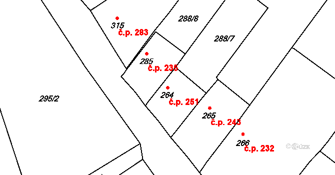 Dašice 251 na parcele st. 264 v KÚ Dašice, Katastrální mapa