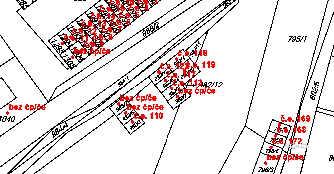 Zastávka 117 na parcele st. 982/5 v KÚ Zastávka, Katastrální mapa