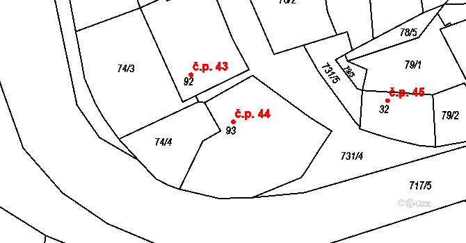 Komárno 44 na parcele st. 93 v KÚ Komárno, Katastrální mapa