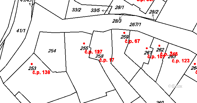 Chropyně 17 na parcele st. 258 v KÚ Chropyně, Katastrální mapa