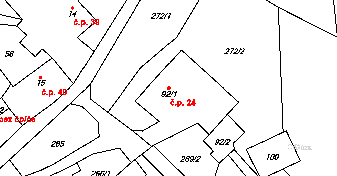Bučávka 24, Liptaň na parcele st. 92/1 v KÚ Bučávka, Katastrální mapa