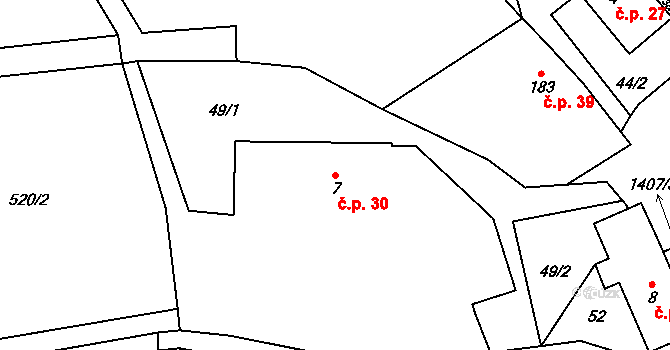 Ruda 30, Tvrdkov na parcele st. 7 v KÚ Ruda u Rýmařova, Katastrální mapa