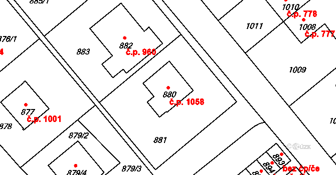 Rýmařov 1058 na parcele st. 880 v KÚ Rýmařov, Katastrální mapa