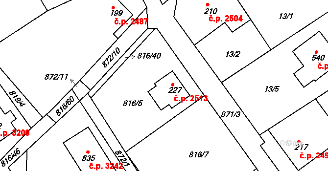 Šumperk 2513 na parcele st. 227 v KÚ Dolní Temenice, Katastrální mapa
