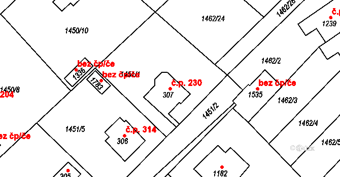 Čerčany 230 na parcele st. 307 v KÚ Čerčany, Katastrální mapa