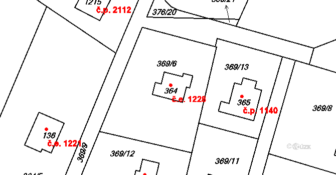 Ládví 1228, Kamenice na parcele st. 364 v KÚ Ládví, Katastrální mapa