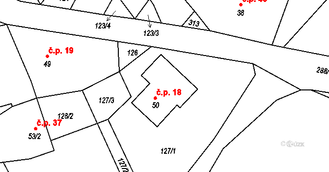 Svijany 18 na parcele st. 50 v KÚ Svijany, Katastrální mapa