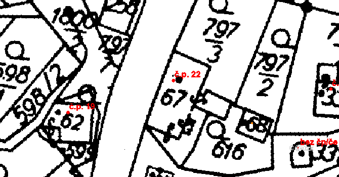 Vesec 22, Mírová pod Kozákovem na parcele st. 67 v KÚ Vesec pod Kozákovem, Katastrální mapa