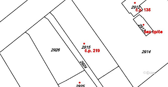 Třanovice 219 na parcele st. 2915 v KÚ Třanovice, Katastrální mapa