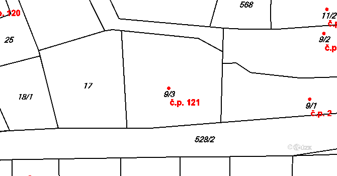 Klamoš 121 na parcele st. 9/3 v KÚ Klamoš, Katastrální mapa