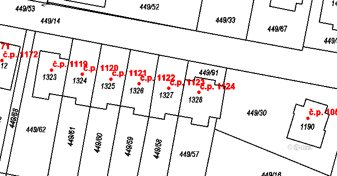 Třebechovice pod Orebem 1123 na parcele st. 1327 v KÚ Třebechovice pod Orebem, Katastrální mapa