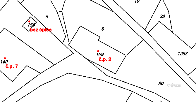Chmelík 2 na parcele st. 109 v KÚ Chmelík, Katastrální mapa