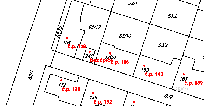 Chodouň 166 na parcele st. 170/1 v KÚ Chodouň, Katastrální mapa