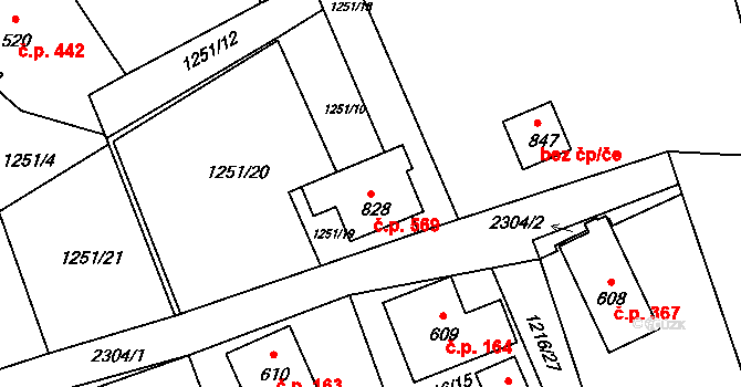 Skalice u České Lípy 569 na parcele st. 828 v KÚ Skalice u České Lípy, Katastrální mapa