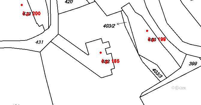 Volfartice 185 na parcele st. 402 v KÚ Volfartice, Katastrální mapa