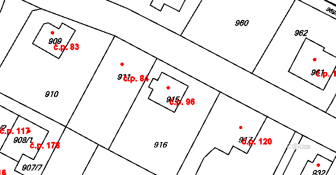 Mimoň V 96, Mimoň na parcele st. 915 v KÚ Mimoň, Katastrální mapa