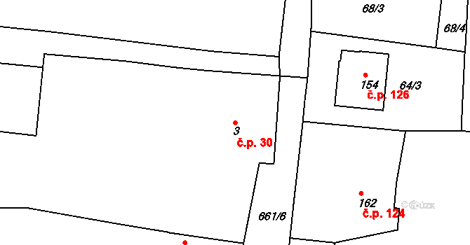 Libotenice 30 na parcele st. 3 v KÚ Libotenice, Katastrální mapa