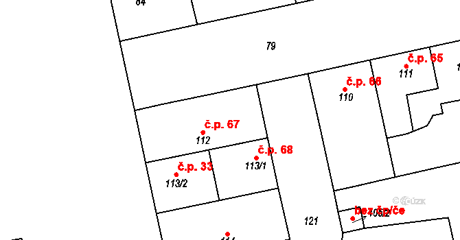 Terezín 67 na parcele st. 112 v KÚ Terezín, Katastrální mapa